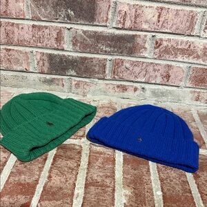 Kids Polo Ralph Lauren Green and Blue Knit Beanie Set